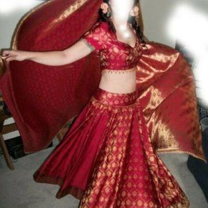 Red 2-piece Gown Midriff Brocade Mystical Belly Dance Medium
